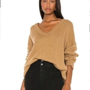 NWT ** Free People Brookside Desert Camel Tunic Sweater Oversized Size M